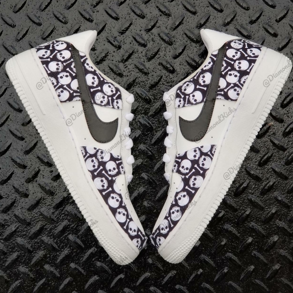 New Custom Nike Air Force 1 Skull Bones Black & White